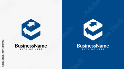 Modern logo mark with letter e and arrow icon bar candlestick for trading, investment, finance, statistic, accounting or marketing business