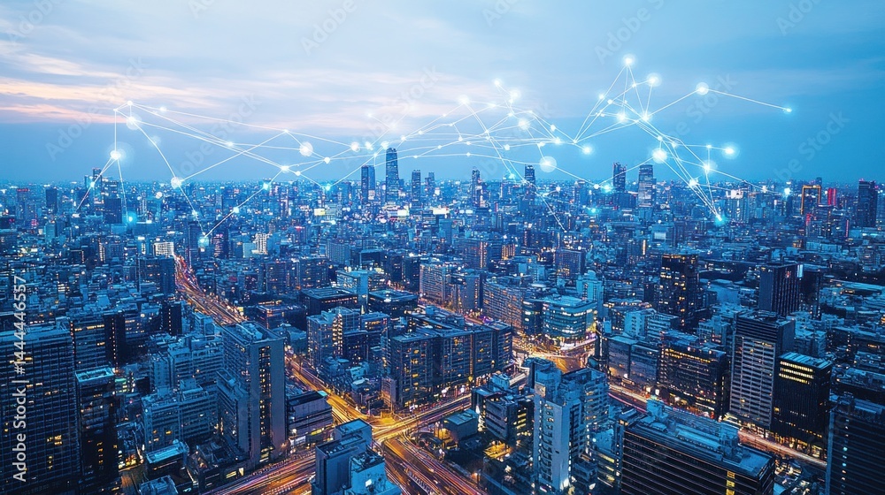 Fototapeta premium Cityscape network connection