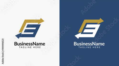 Modern logo mark with letter e and arrow icon bar candlestick for trading, investment, finance, statistic, accounting or marketing business