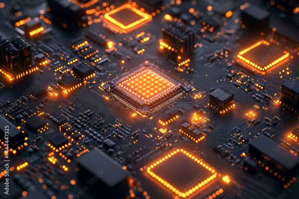 Obraz premium Glowing CPU on Circuit Board (5)
