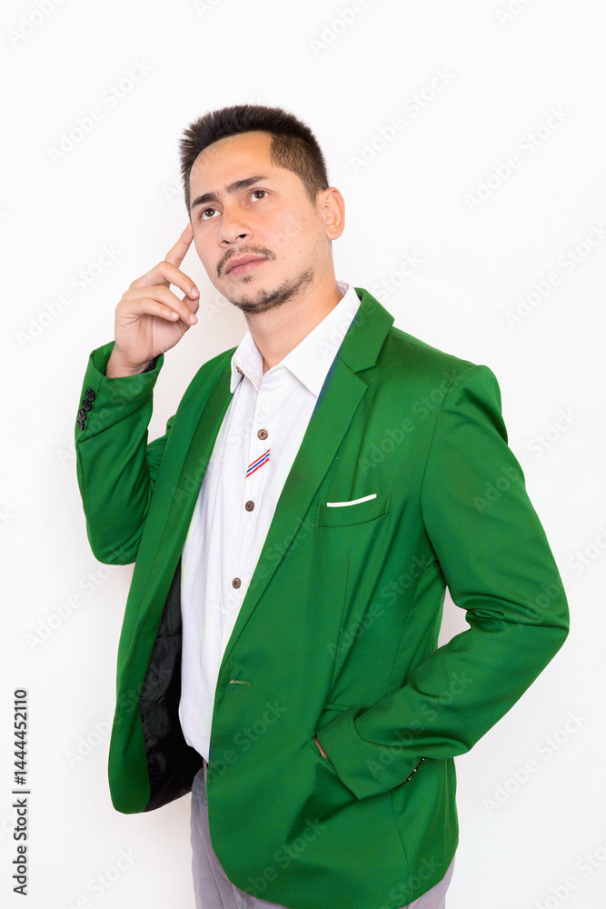 Portrait of young businessman thinking on white background Portrait of young businessman thinking on white background