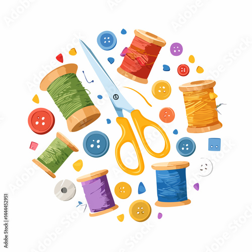Colorful Sewing Supplies Arranged In A Circle