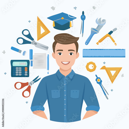 Happy Student With Learning Tools