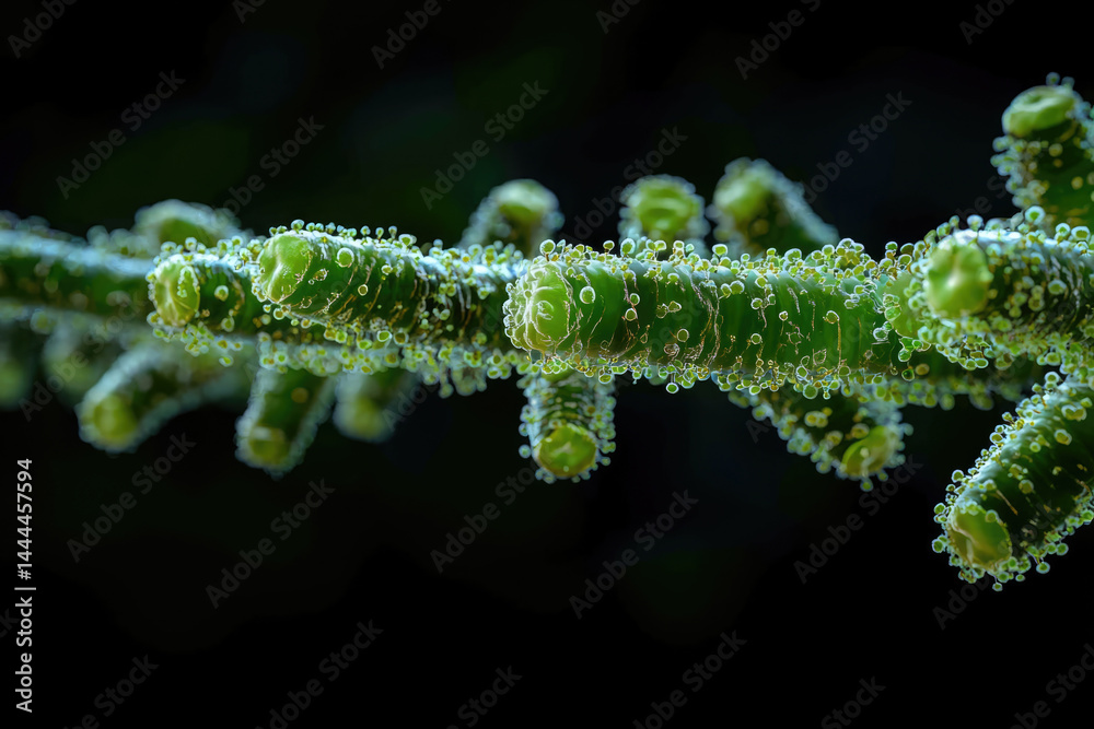 Fototapeta premium Highly Detailed Green Bacteria Shown Under Microscope Lens
