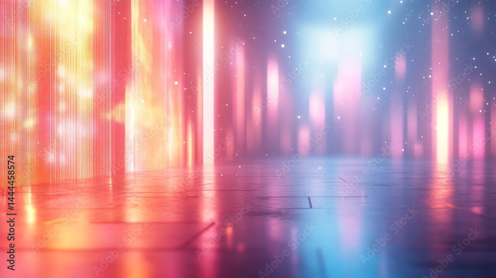 Fototapeta premium Abstract neon glow reflecting on a smooth surface.