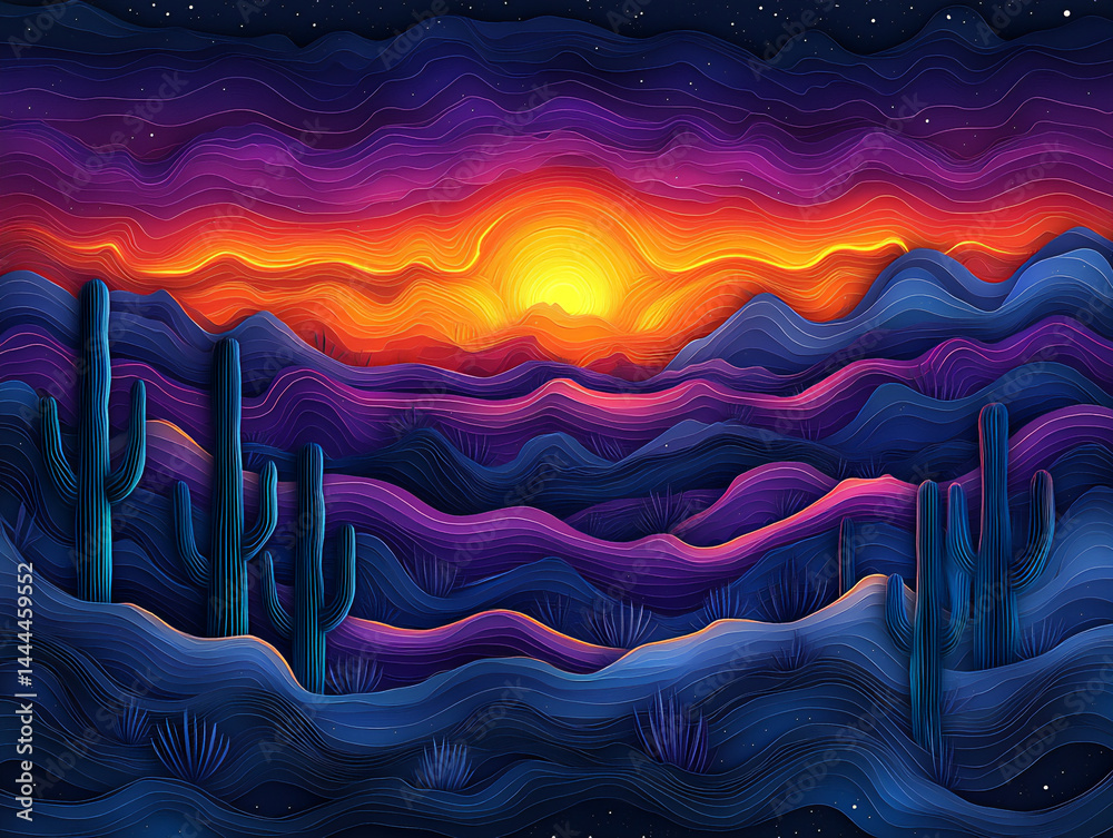 glowing lines of a serene latin american landscape (desert at night) glowing lines of a serene latin american landscape (desert at night)
