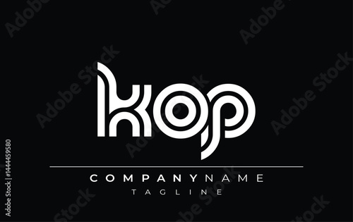 KOP Creative Unique Modern Letter Logo Design. Stylized logo featuring a unique letter design, presenting abstract minimalist aesthetics and modern appeal.