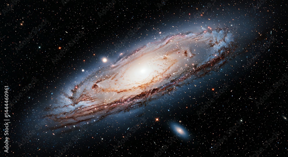 Fototapeta premium Spiral Galaxy with Bright Core and Dust Lanes in Outer Space