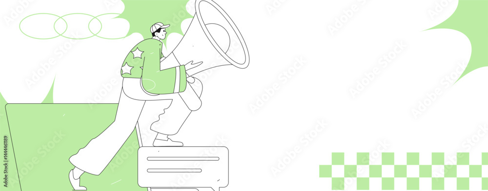 Obraz premium Notification announcement vector creative flat hand drawn illustration 