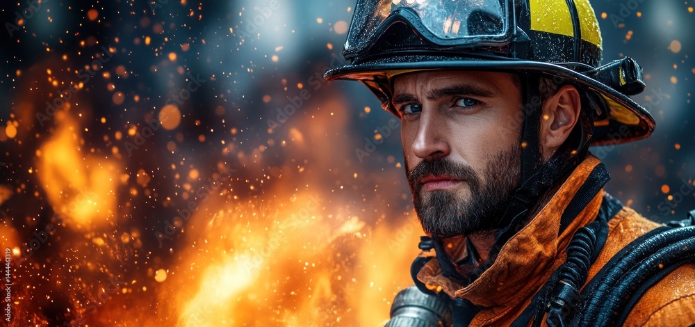 Brave Firefighter Facing Inferno: A Portrait of Courage and Duty