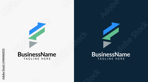 Modern logo mark with letter f and arrow icon bar candlestick for trading, investment, finance, statistic, accounting or marketing business