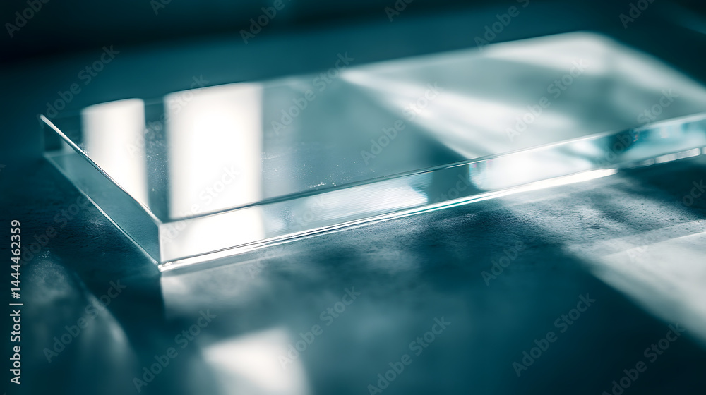 Light reflection on crystal clear glass plate studio abstract photography modern environment close-up view visual art concept Light reflection on crystal clear glass plate studio abstract photography modern environment close-up view visual art concept