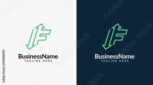 Modern logo mark with letter f and arrow icon bar candlestick for trading, investment, finance, statistic, accounting or marketing business