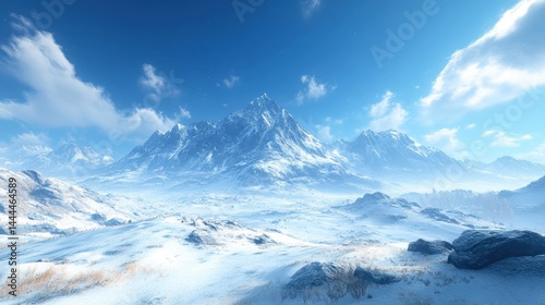 Wallpaper Mural A mountain range with rugged peaks, partially covered in snow, under a bright blue sky Torontodigital.ca