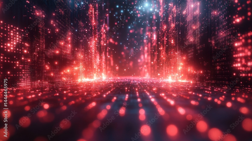 Digital Red Abstract Landscape: A Journey Through Cyberspace