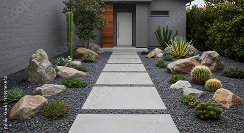 Modern Minimalist House With A Tranquil Garden Path With Gravel And Plants