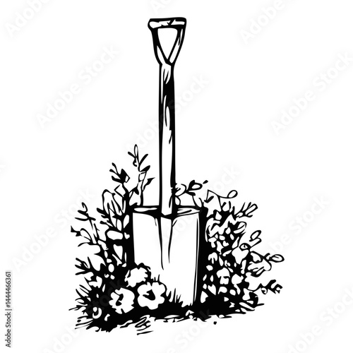 Whimsical skull garden in vintage black-and-white illustration style
