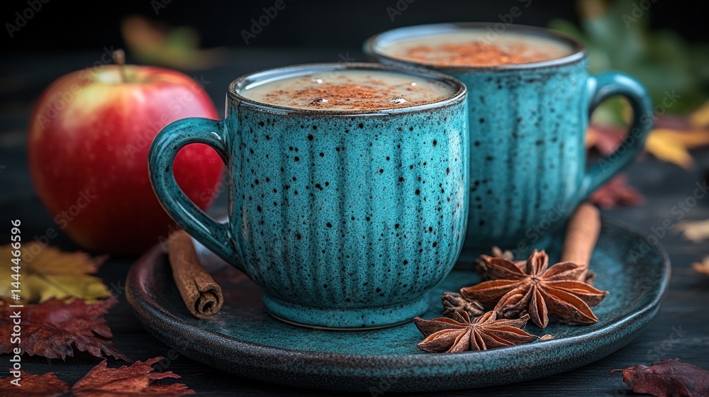 Warm Autumn Apple Cider in Teal Cups