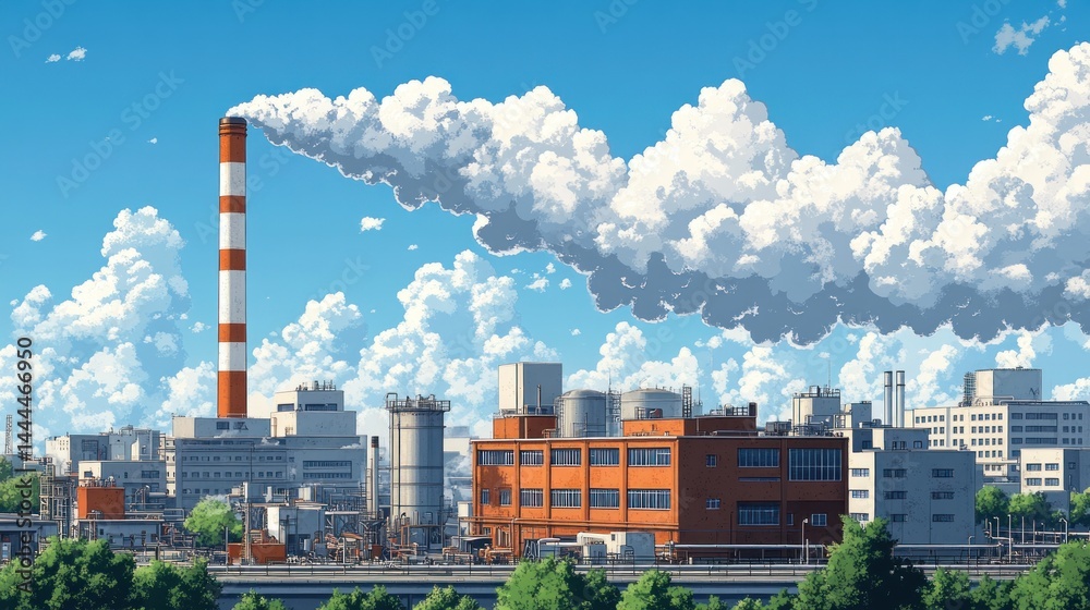 Summer Day at the Industrial Complex: A Vibrant Cityscape Under a Cloudy Sky