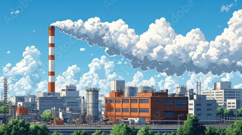 Obraz na płótnie Summer Day at the Industrial Complex: A Vibrant Cityscape Under a Cloudy Sky w salonie