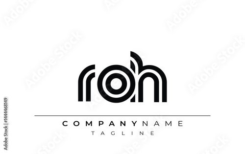 ROH Creative Unique Modern Letter Logo Design. Stylized logo featuring a unique letter design, presenting abstract minimalist aesthetics and modern appeal.