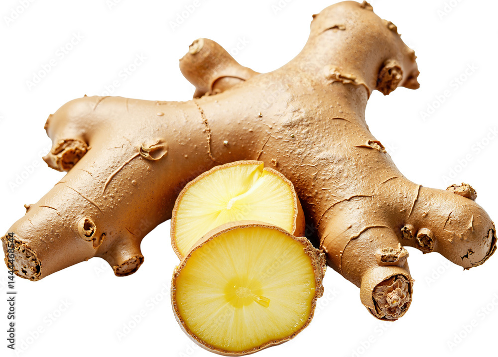 Fresh Ginger Root Isolated on Transparent Background for Food Marketing and Health Campaigns