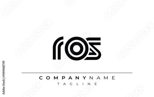 ROS Creative Unique Modern Letter Logo Design. Stylized logo featuring a unique letter design, presenting abstract minimalist aesthetics and modern appeal.