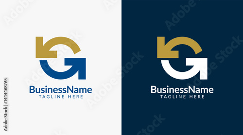 Modern logo mark with letter g and arrow icon bar candlestick for trading, investment, finance, statistic, accounting or marketing business