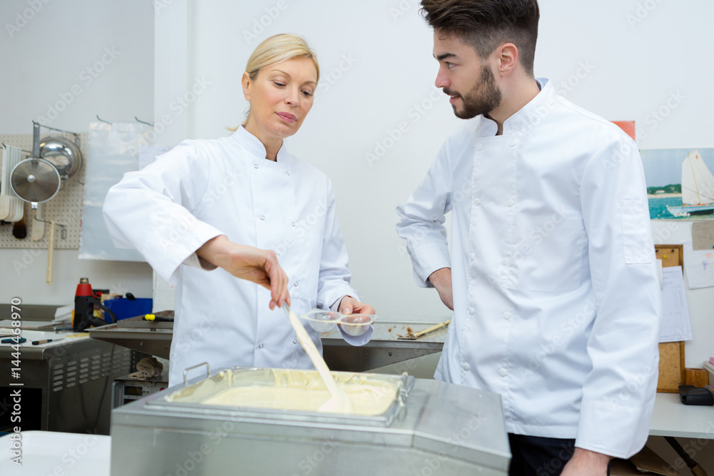 chef prepare chocolate with chef checking chef prepare chocolate with chef checking