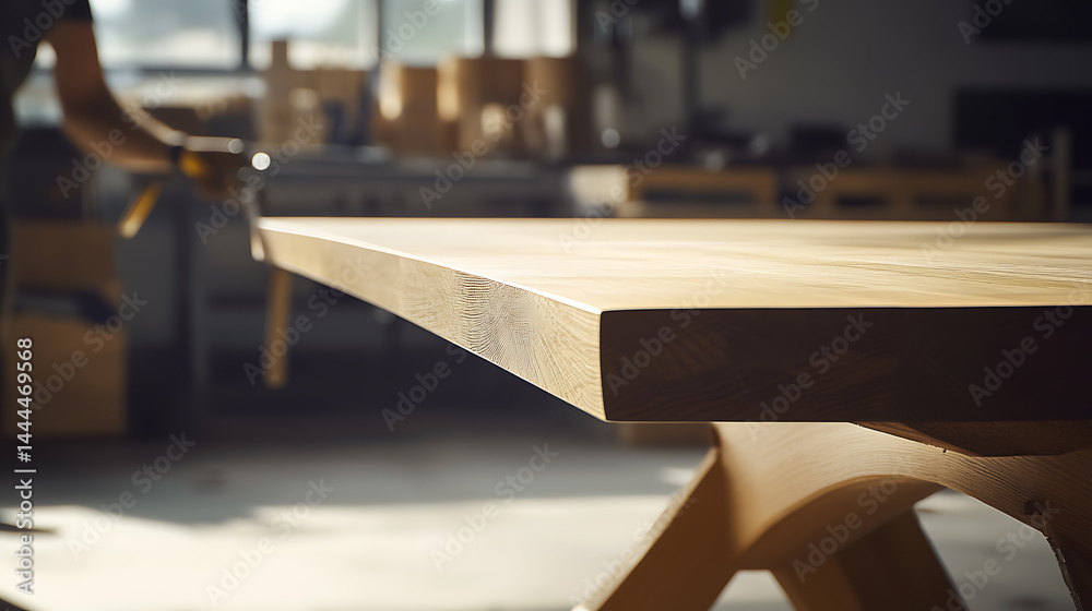 Handcrafted Wooden Table in a Workshop Handcrafted Wooden Table in a Workshop