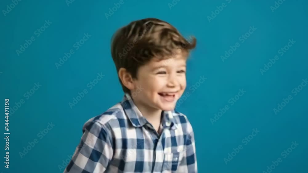 Smiling boy clapping hands with excitement on blue background Smiling boy clapping hands with excitement on blue background