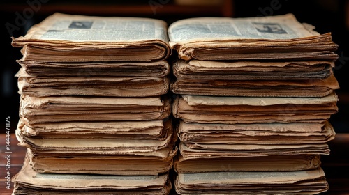 Obraz na płótnie A Stack of Aged Newspapers: A Glimpse into the Past w salonie