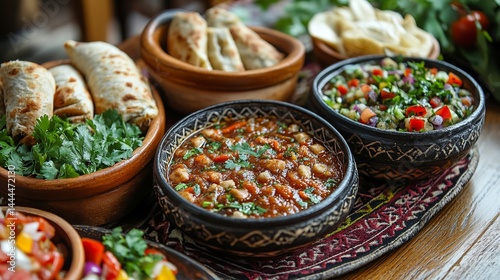 Delicious georgian cuisine traditional food dishes spicy flavors appetizing meal restaurant setting