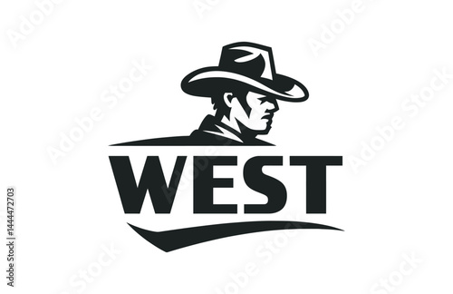 A bold cowboy hat logo with west underneath for a sports team vector art illustration

