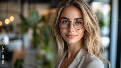 A businesswoman making a video call to a client from her home office