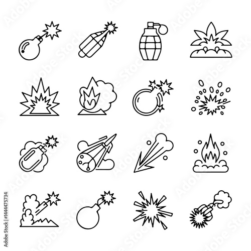 Explosion & Detonation Line Icon Set – Vector Outline Icons