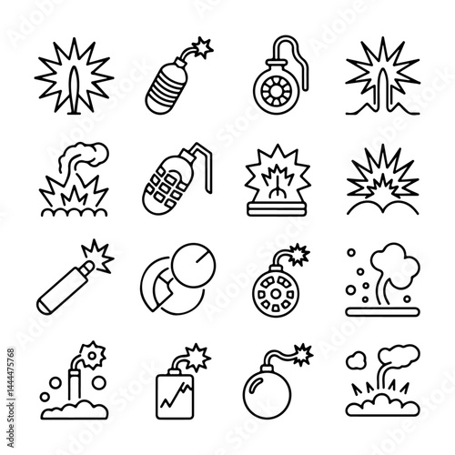 Explosion & Detonation Line Icon Set – Vector Outline Icons