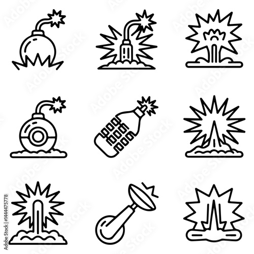 Explosion & Detonation Line Icon Set – Vector Outline Icons