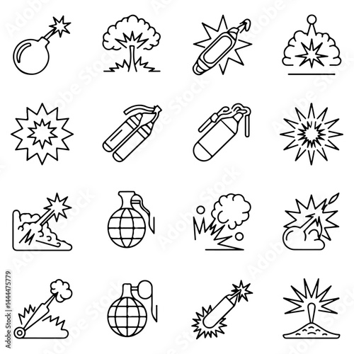 Explosion & Detonation Line Icon Set – Vector Outline Icons