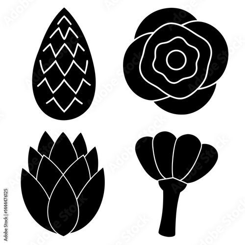 Simple Vegetable Icons in Black Style