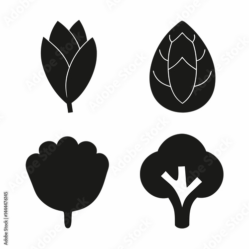 Vegetable Icon Set in Clean Black Style