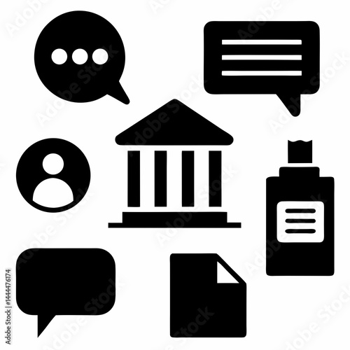 Clean Black Icons Set White Background