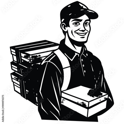 Courier Carrying Boxes: Logistics Illustration