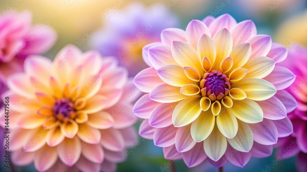 Elegant dahlia flowers in soft focus with pastel color palette Elegant dahlia flowers in soft focus with pastel color palette