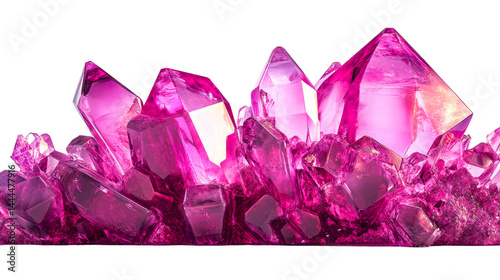 Pink mineral crystals on black, cut out transparent