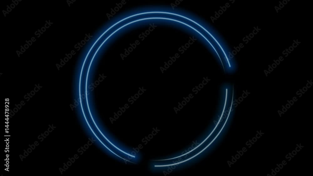 circle frame animation with blue neon light on horizontal black screen