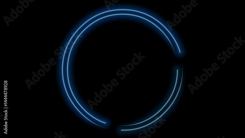 circle frame animation with blue neon light on horizontal black screen