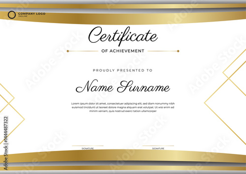 Luxury certificate template with golden color
