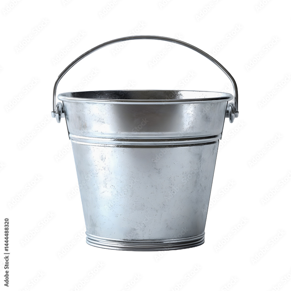 Empty Galvanized Metal Bucket with Handle Isolated on Transparent Background Empty Galvanized Metal Bucket with Handle Isolated on Transparent Background