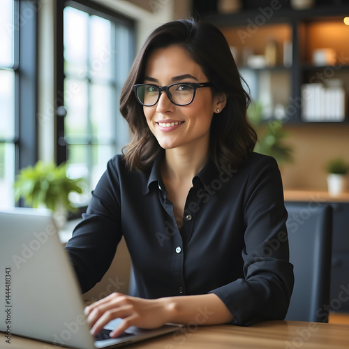 Intelecto y profesionalismo en una mujer hispana trabajando con gafas.